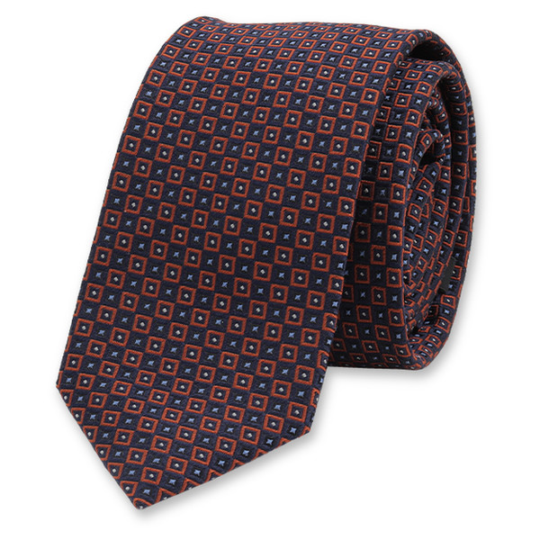 Schmale dunkelblaue Krawatte mit rotem Muster (1)