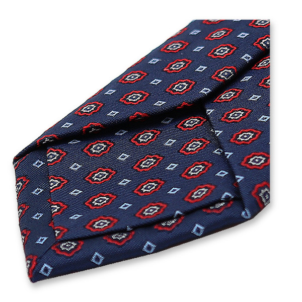 Schmale dunkelblaue Krawatte mit rotem Muster (3)