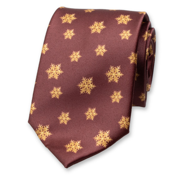 Weihnachtskrawatte Bordeauxrot - Goldene Schneesterne (1)