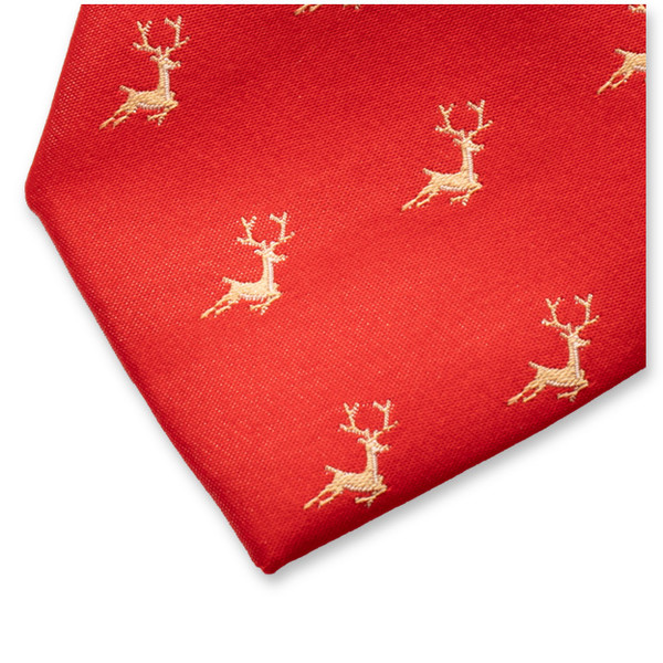 Weihnachtskrawatte Rot - Goldenes Rentier (2)