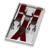 Burgunderfarbene Hosenträger mit Klammern - Thumbnail 1