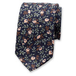 Dunkelblaue Krawatte mit Blumenmuster - Thumbnail 1