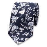Dunkelblaue Krawatte mit Blumenmuster - Thumbnail 1
