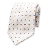 Offwhite Krawatte Feines Muster - Italienische Seide - Thumbnail 1