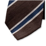 Dunkelbraun - Blau gestreifte Krawatte - Italienische Seide - Thumbnail 2