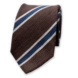 Dunkelbraun - Blau gestreifte Krawatte - Italienische Seide - Thumbnail 1
