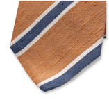 Karamellbraun - Blau gestreifte Krawatte - Italienische Seide - Thumbnail 2