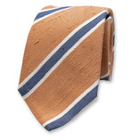 Karamellbraun - Blau gestreifte Krawatte - Italienische Seide - Thumbnail 1