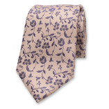 Beige - Dunkelblaue Luxuskrawatte - Paisley - Thumbnail 1