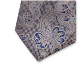 Beige - Dunkelblaue Luxuskrawatte - Paisley - Thumbnail 2