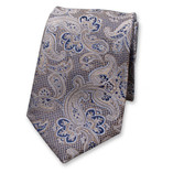 Beige - Dunkelblaue Luxuskrawatte - Paisley - Thumbnail 1