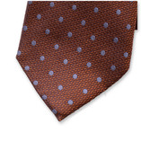 Rostbraune Luxuskrawatte Hellblaue Punkte - Thumbnail 2