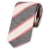 Gestreifte Krawatte aus Leinen - Rot-Weiß-Grau - Thumbnail 1