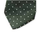 Dunkelgrün/ Weiß gepunktete Krawatte aus Leinen  - Thumbnail 2