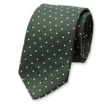 Dunkelgrün/ Weiß gepunktete Krawatte aus Leinen  - Thumbnail 1