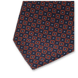 Schmale dunkelblaue Krawatte mit rotem Muster - Thumbnail 3
