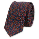 Schmale dunkelblaue Krawatte mit rotem Muster - Thumbnail 1