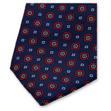 Schmale dunkelblaue Krawatte mit rotem Muster - Thumbnail 2
