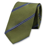 Schmale Moosgrüne Krawatte - Blauen Streifen - Thumbnail 1