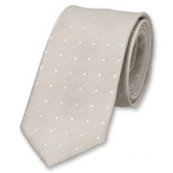 Beige/ Weiß gepunktete Krawatte aus Leinen  - Thumbnail 1