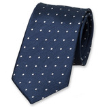 Dunkelblau/ Weiß gepunktete Krawatte aus Leinen  - Thumbnail 1