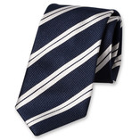 Navy/ weiß gestreifte Krawatte XL - Thumbnail 1
