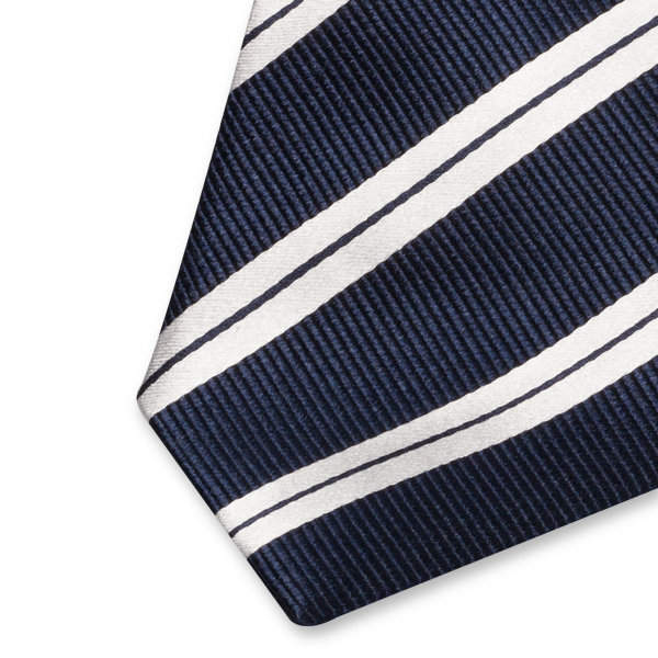 Dunkelblaue Krawatte doppelte weiße Streifen (2)